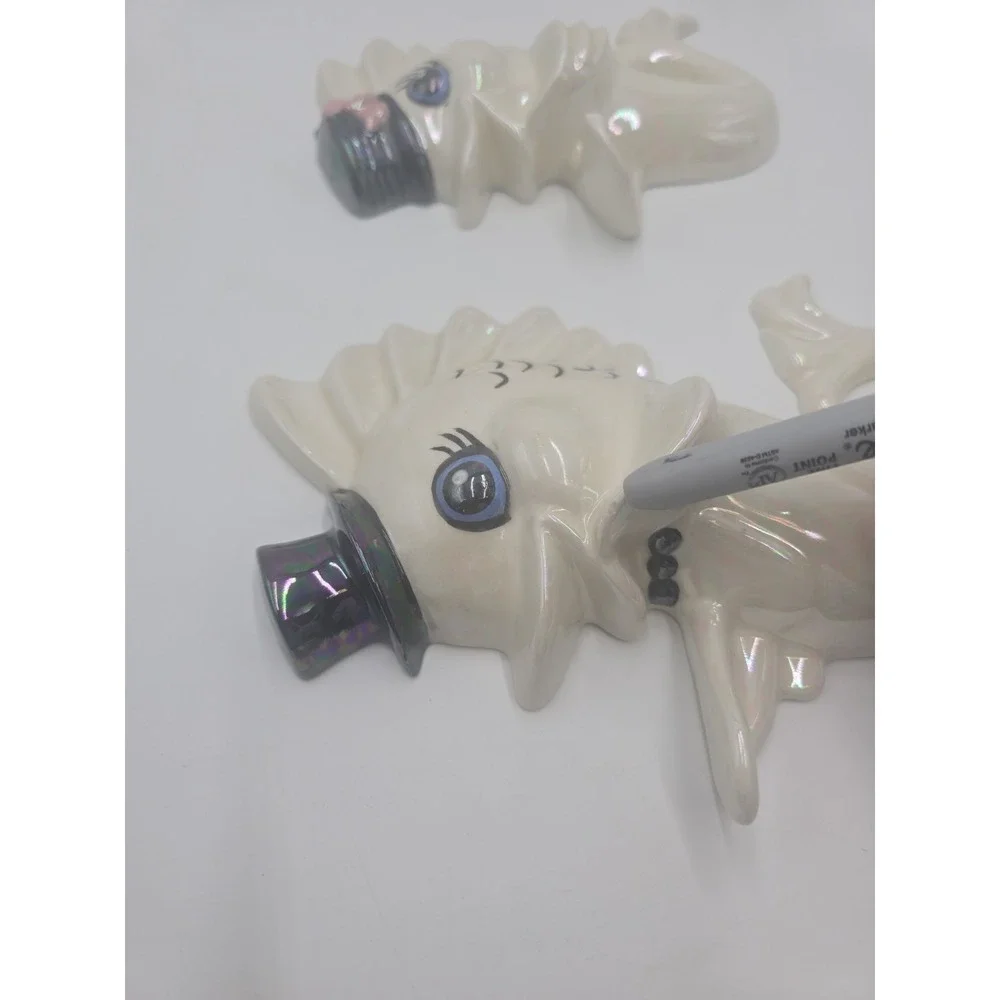 Arnels Vintage Anthropomorphic Fish Wall Plaques Retro Coastal Ceramic Pair‎